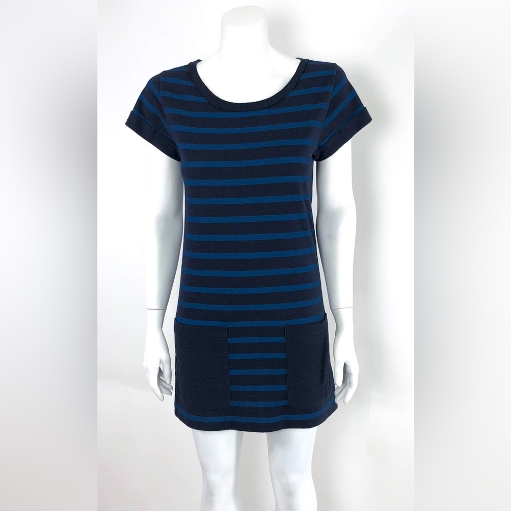 Rag & Bone Knit Mini Dress Pockets Navy & Blue Stripe